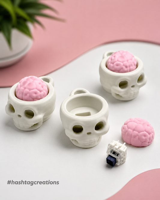 Skull Brain Keyboard Clicker – 3D Printed Mechanical Fidget Toy & Stress Relief Keychain