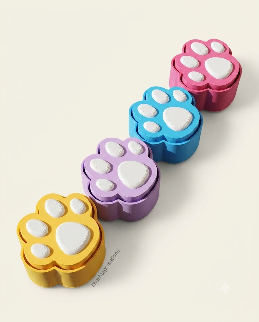 Cute Paw Print Fidget Clicker – 3D Printed Sensory Stress Relief Toy Keychain