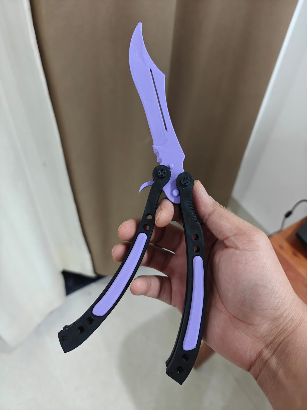 Balisong Trainer Butterfly Flipper Fidget Toy – 3D Printed Unsharpened Practice Prop, Purple/Black