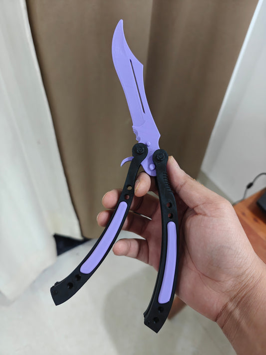 Balisong Trainer Butterfly Flipper Fidget Toy – 3D Printed Unsharpened Practice Prop, Purple/Black