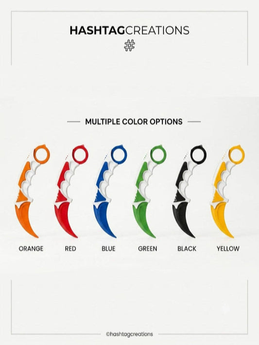 3D Printed Karambit Style Training Prop | Lightweight Decorative Collectible with Finger Ring | Multiple Colours