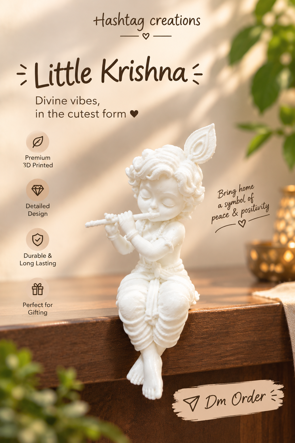 Edge-Sitting Baby Krishna Flute Figurine