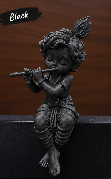 Edge-Sitting Baby Krishna Flute Figurine