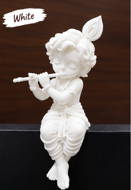 Edge-Sitting Baby Krishna Flute Figurine
